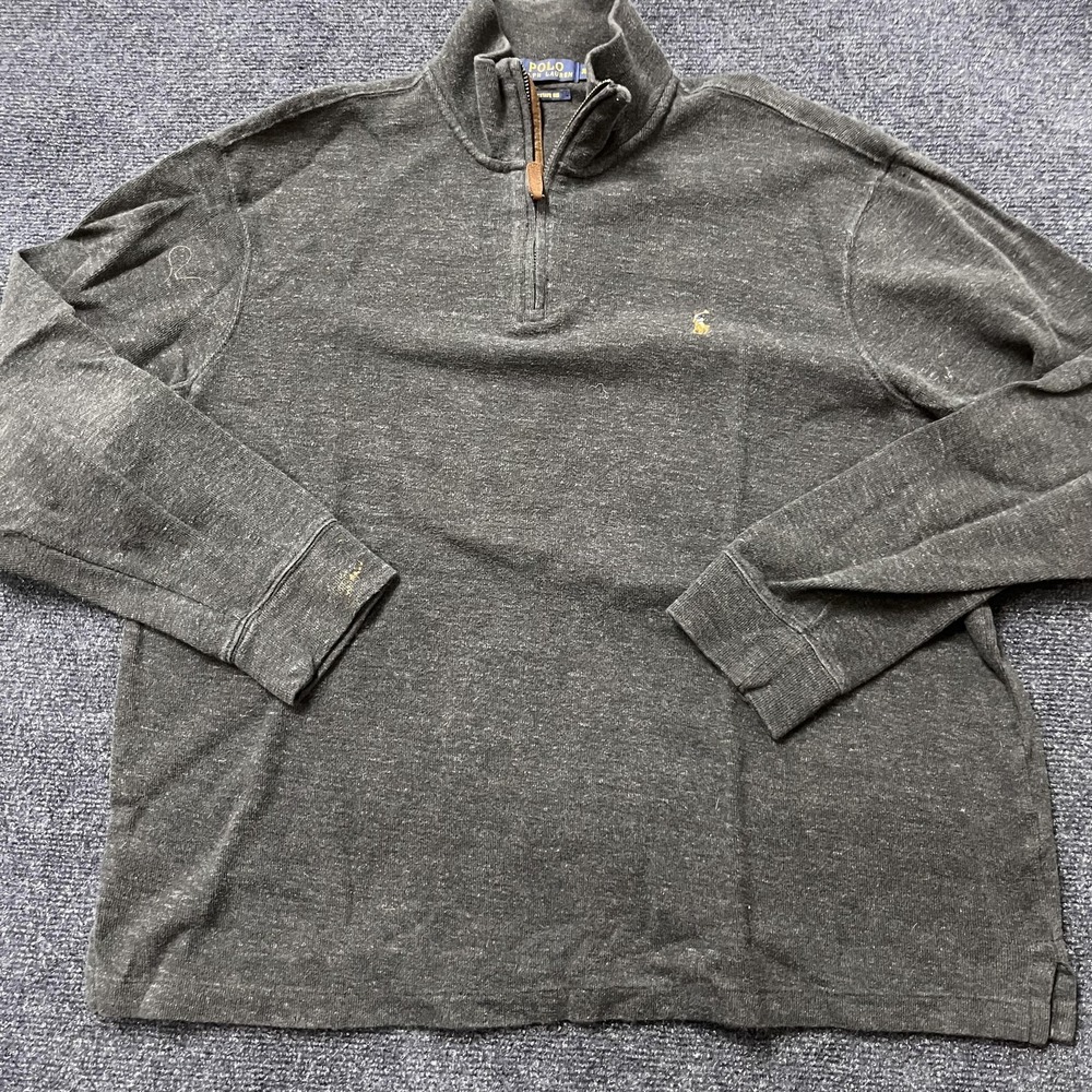 Polo Ralph Lauren Sweater Mens XL Gray Estate Rib Quarter Zip Mock Neck Logo